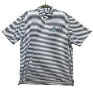 FG Tech Golf Polo‎ Shirt Men's Large PGA Logo Embroidered Striped Stretch Patch